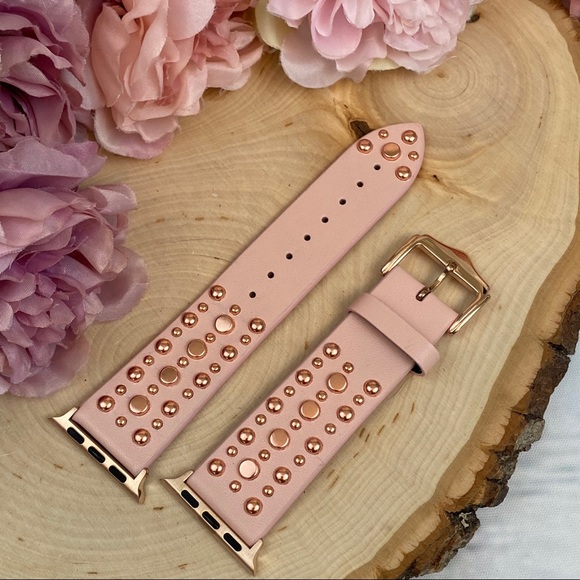 Pink Studded Leather Punk Rock Apple Watchband - Picture 8 of 15